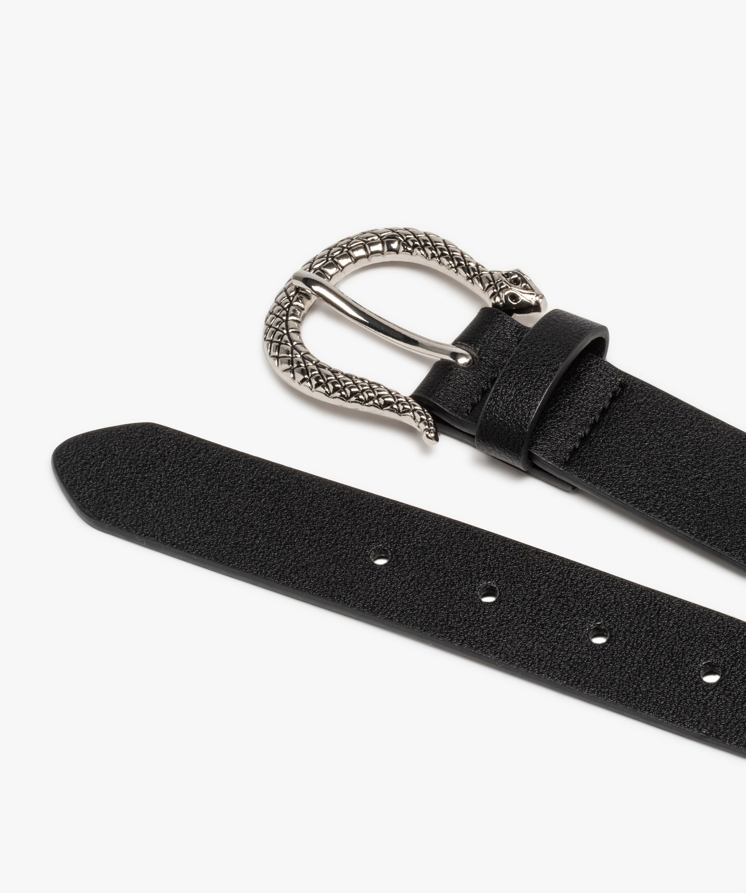 Ceinture à boucle serpent en métal argenté femme noir | GEMO
