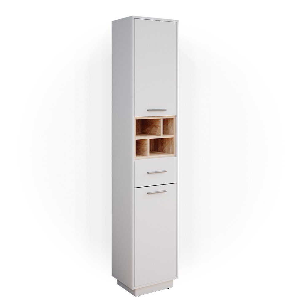Vicco Hochschrank Badschrank Badezimmerschrank BEATRICE Weiß Sonoma