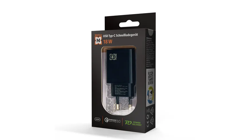 Müller Ladegerät USB-A USB-C 18 W, Schwarz
