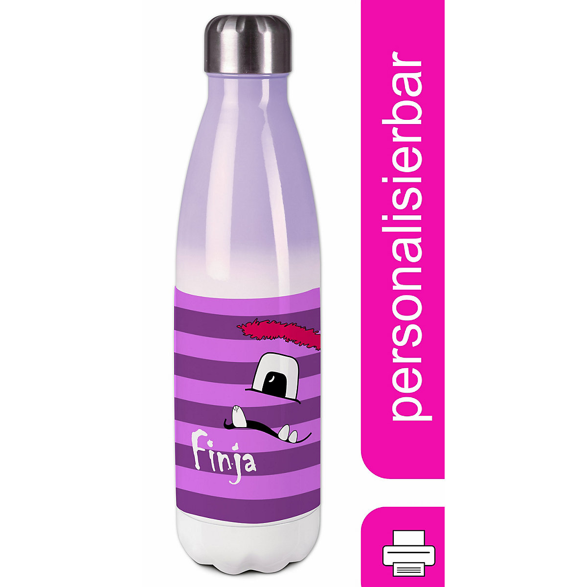 Edelstahl Kinder Thermoflasche / Trinkflasche bunt Monster Streifen Farbe lila Spülmaschinenfest, Auslaufsicher, Bruchfest, Doppelwandig, Für Heißgetränke geeignet, Mit Deckel, Isoliert