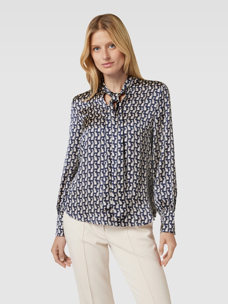 Schluppenbluse mit Allover-Muster in marineblau