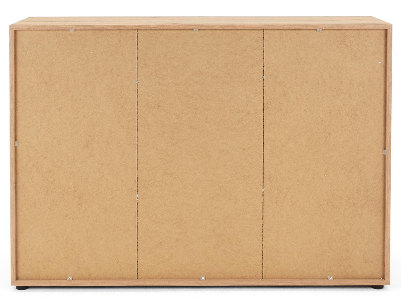 möbelando Sideboard Jacklin, Modernes Sideboard aus Spanplatte in Artisan Eiche Nachbildung /Weiß mit 4 Schubkästen und 2 Türen dahinter je 1 Boden. Breite 120 cm, Höhe 85 cm, Tiefe 35 cm