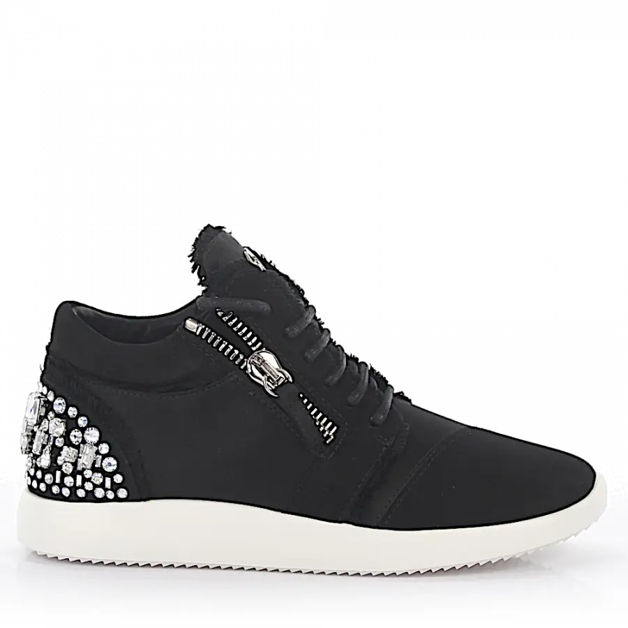 Giuseppe Zanotti - Sneaker Veloursleder Schmuckstein Zierreißverschluss schwarz - schwarz