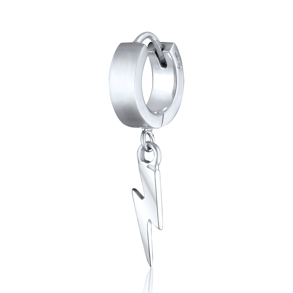 KUZZOI KUZZOI Boucles d'Oreilles Hommes Créole Pendentif Eclair Pièce unique en Argent S Boucles d'oreilles