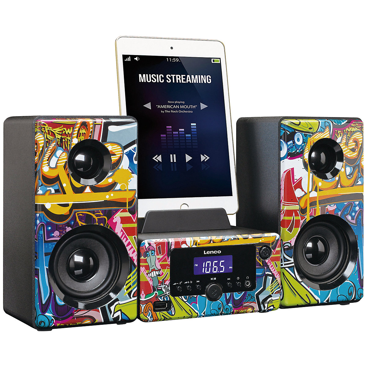 MC-020 Tags Grafitti Design - Micro-Hifi-Anlage mit Radio, Bluetooth und USB-Anschluß