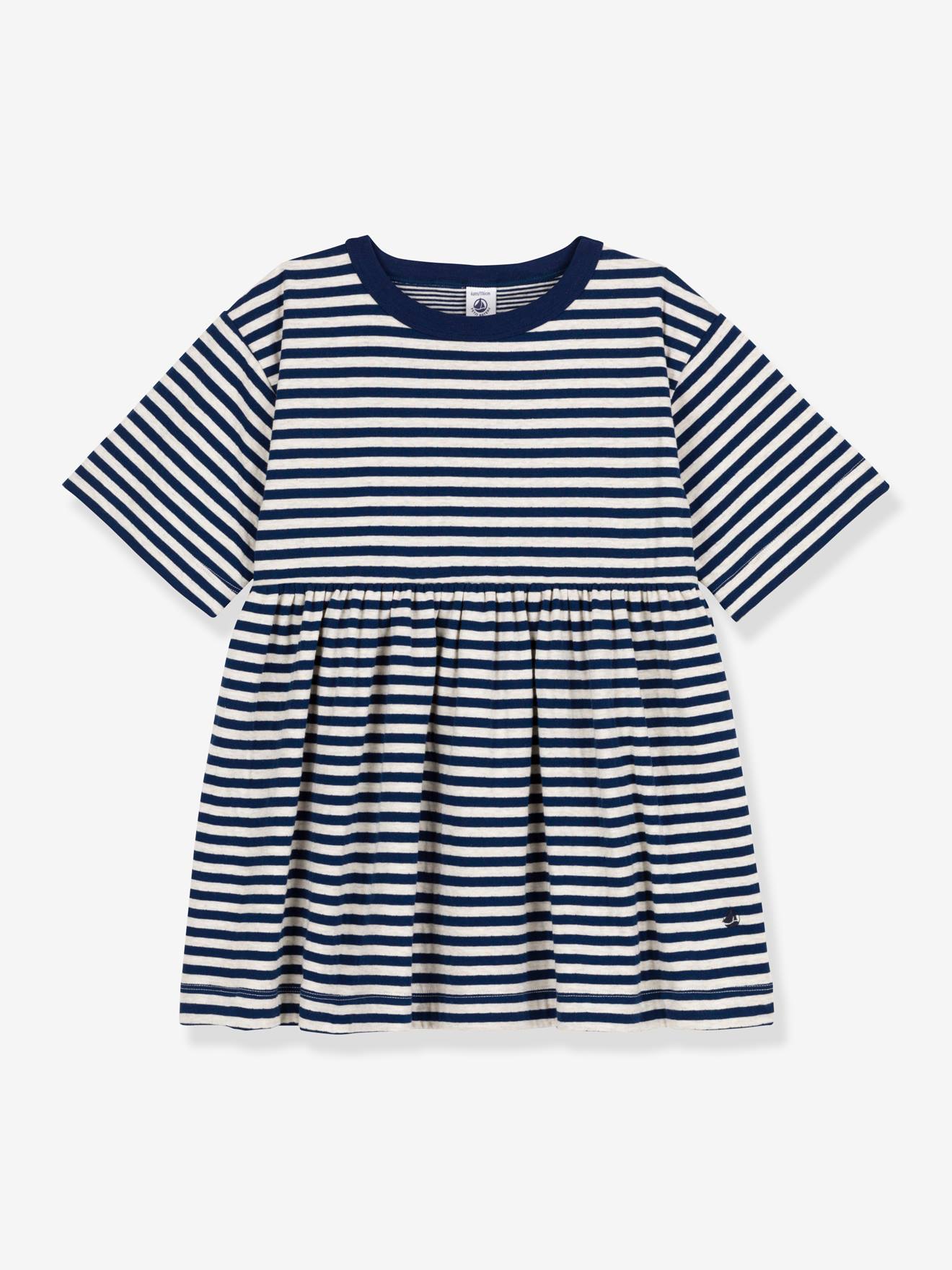 Robe rayée manches 3/4 enfant coton PETIT BATEAU bleu