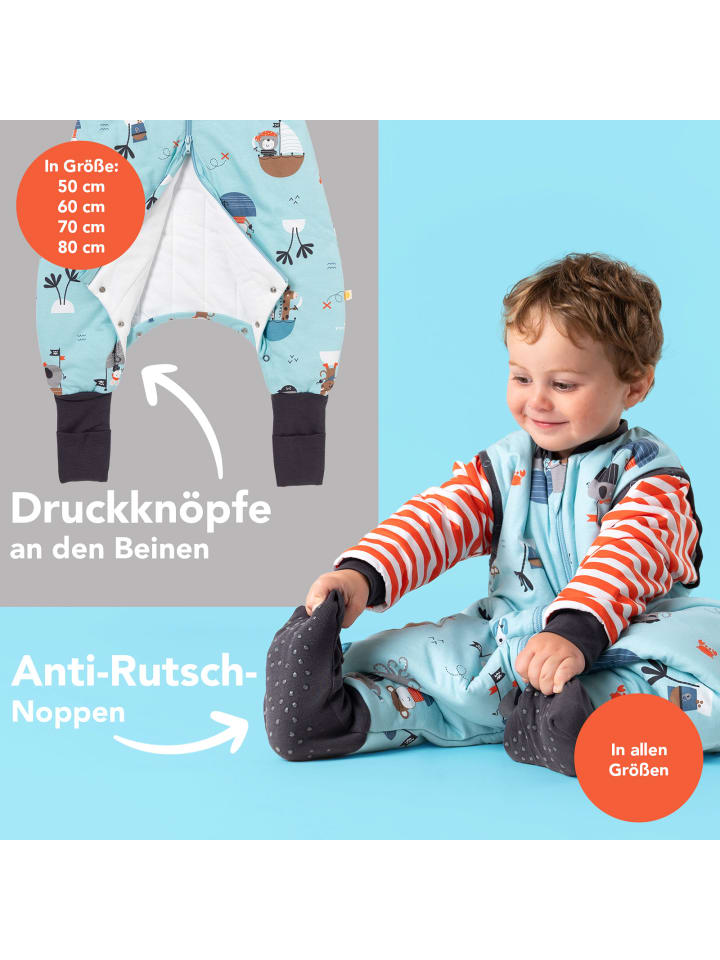 Schlummersack Schlafsack mit Füßen und umklappbaren Bündchen, 2.5 TOG in Hellblau-Rot günstig kaufen