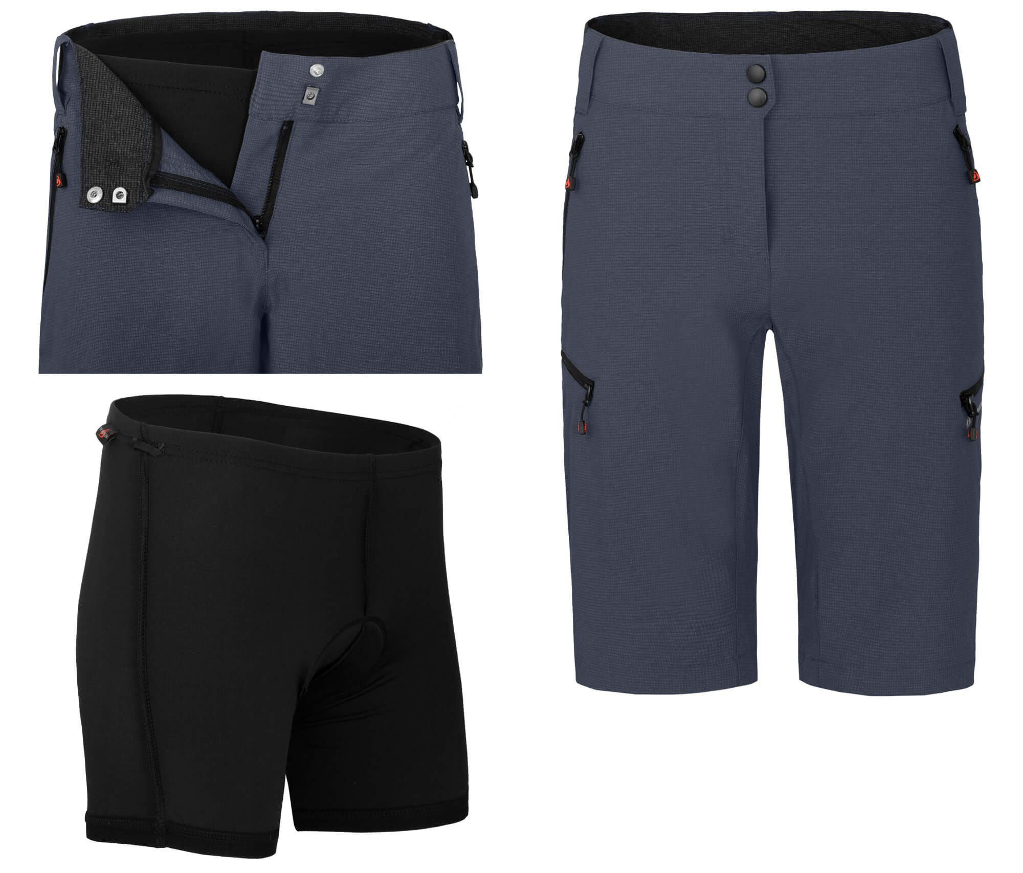 Bergson Fahrradhose VINA Bermuda Damen Radshorts (mit gepolsterter Innenhose), robust, elastisch, Normalgrößen, grau/blau