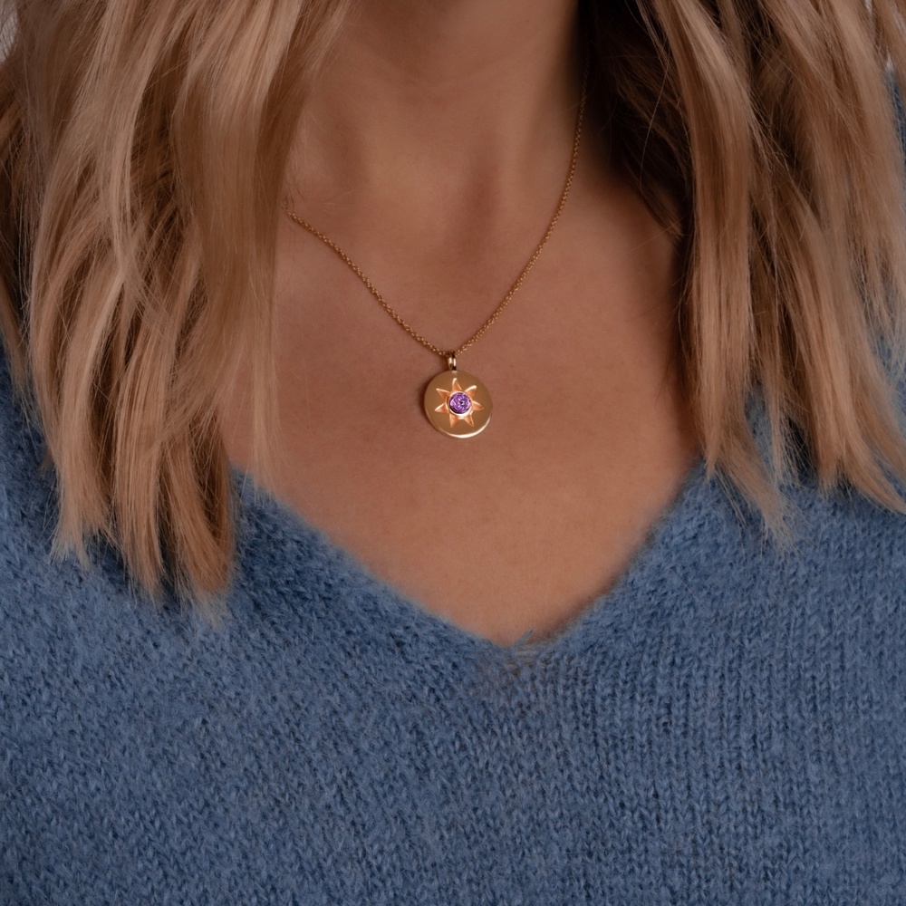 Glanzstücke München Collier en argent Soleil Argent sterling Améthyste en Or jaune collier