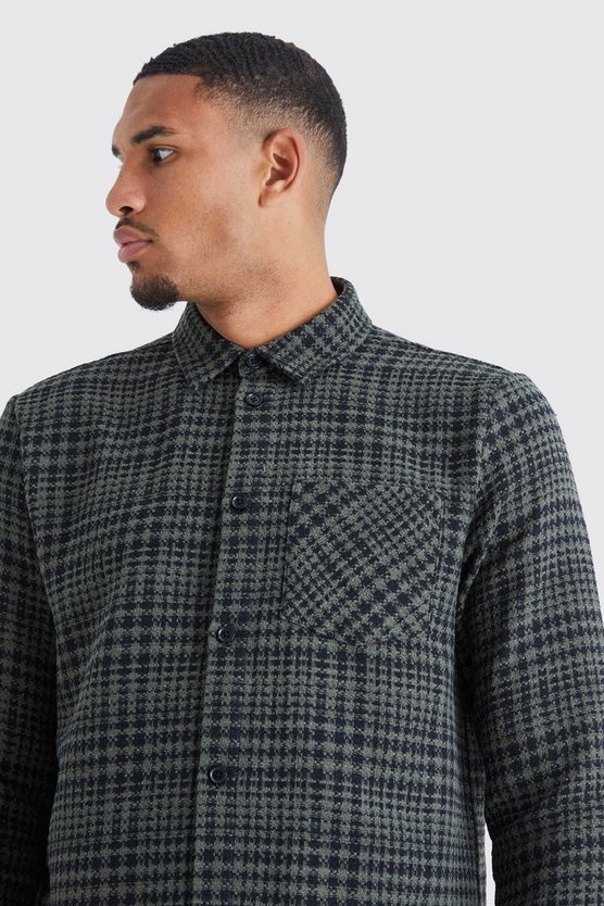 Tall langärmliges strukturiertes kariertes Overshirt