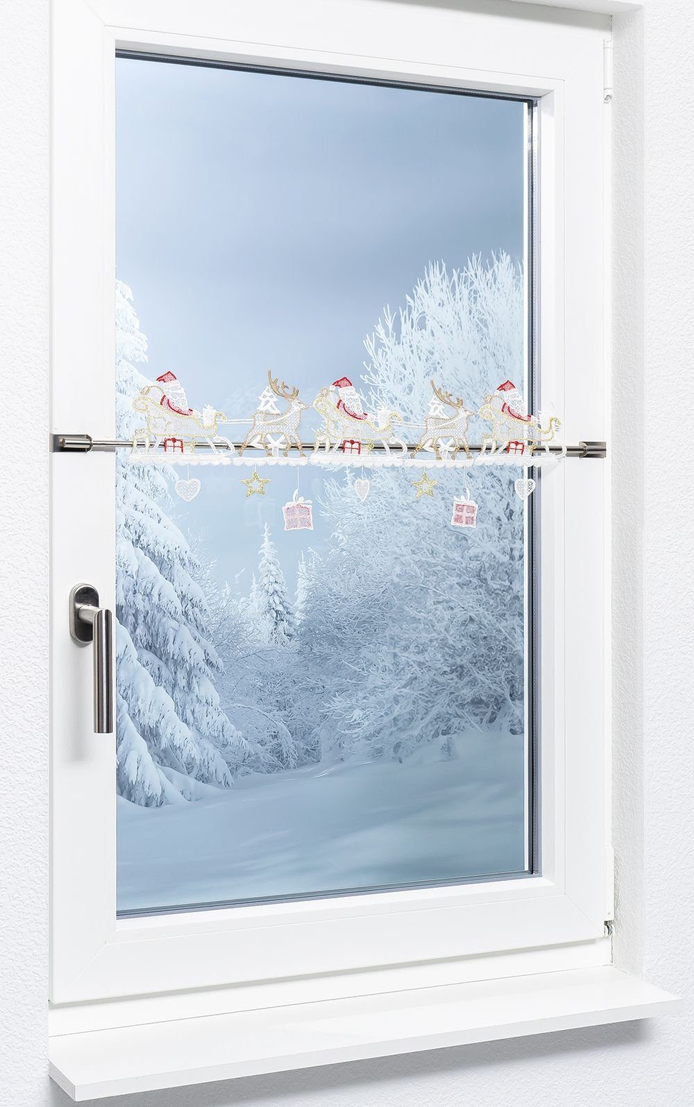 Scheibengardine Weihnachtsgespann, Plauener Spitze®, (1 St), transparent, HxB 19x44cm