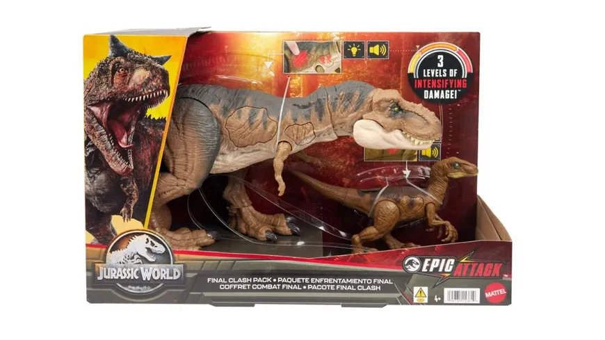 Jurassic World - 2 Jurassic World Dinosaurier Tyrannosaurus Rex und Velociraptor mit Kampfschäden