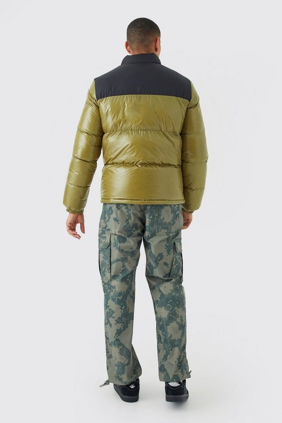 Man hochglänzende Colorblock Steppjacke