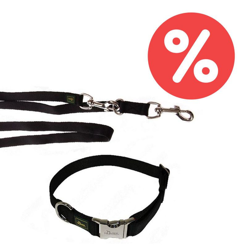 Sparset HUNTER Hundeleine + Halsband Vario Basic schwarz | bitiba