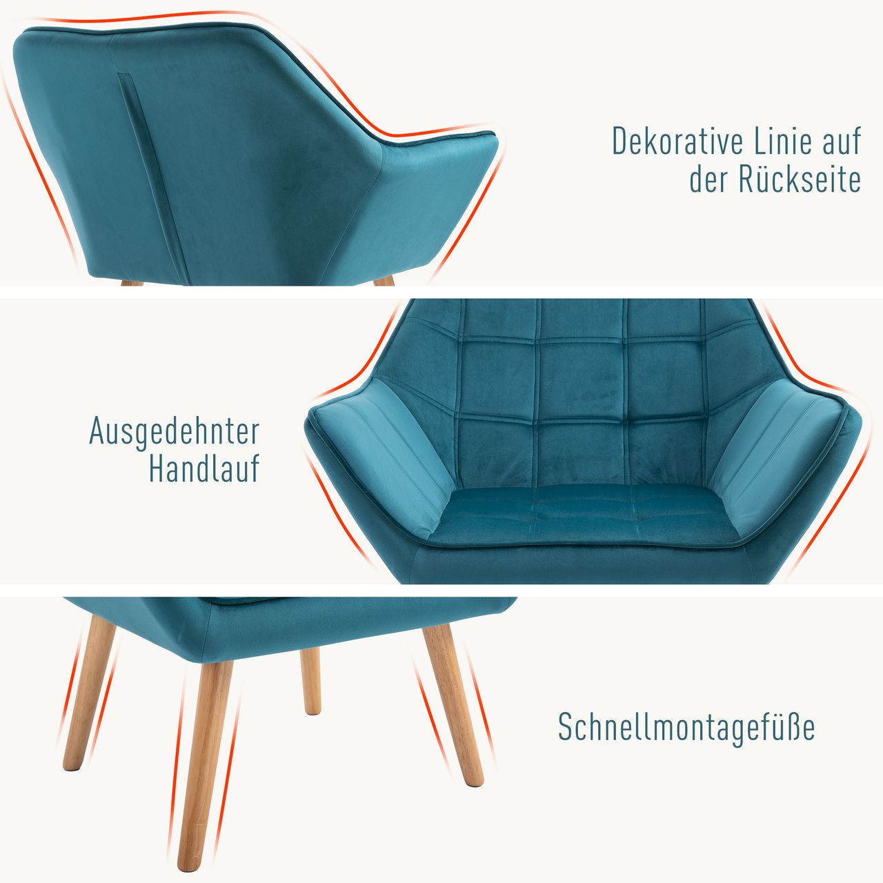 HOMCOM Einzelsessel Ohrensessel Relaxsessel Grün 68,5 x 61 x 72,5 cm