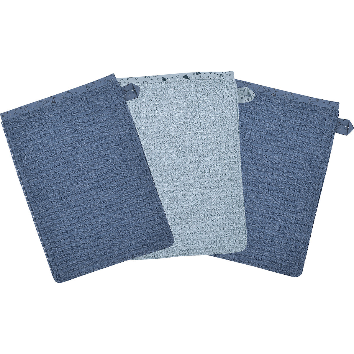 Waschhandschuh 3er Set, At home blau, 15 x 21 cm