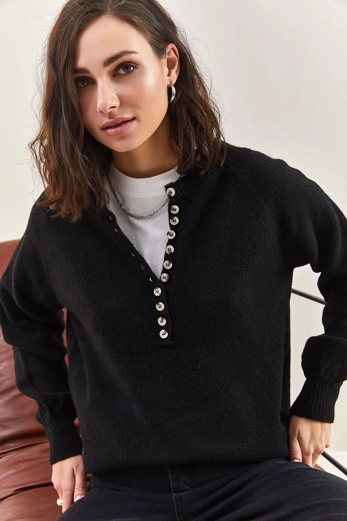 Bianco Lucci  Damen-Strickpullover mit Knopfloch-Rollkragenpullover