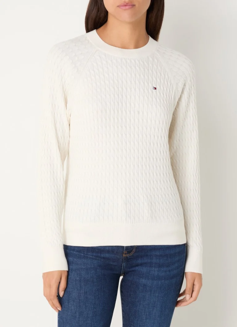 Pulover tricotat cu împletitură și logo Tommy Hilfiger