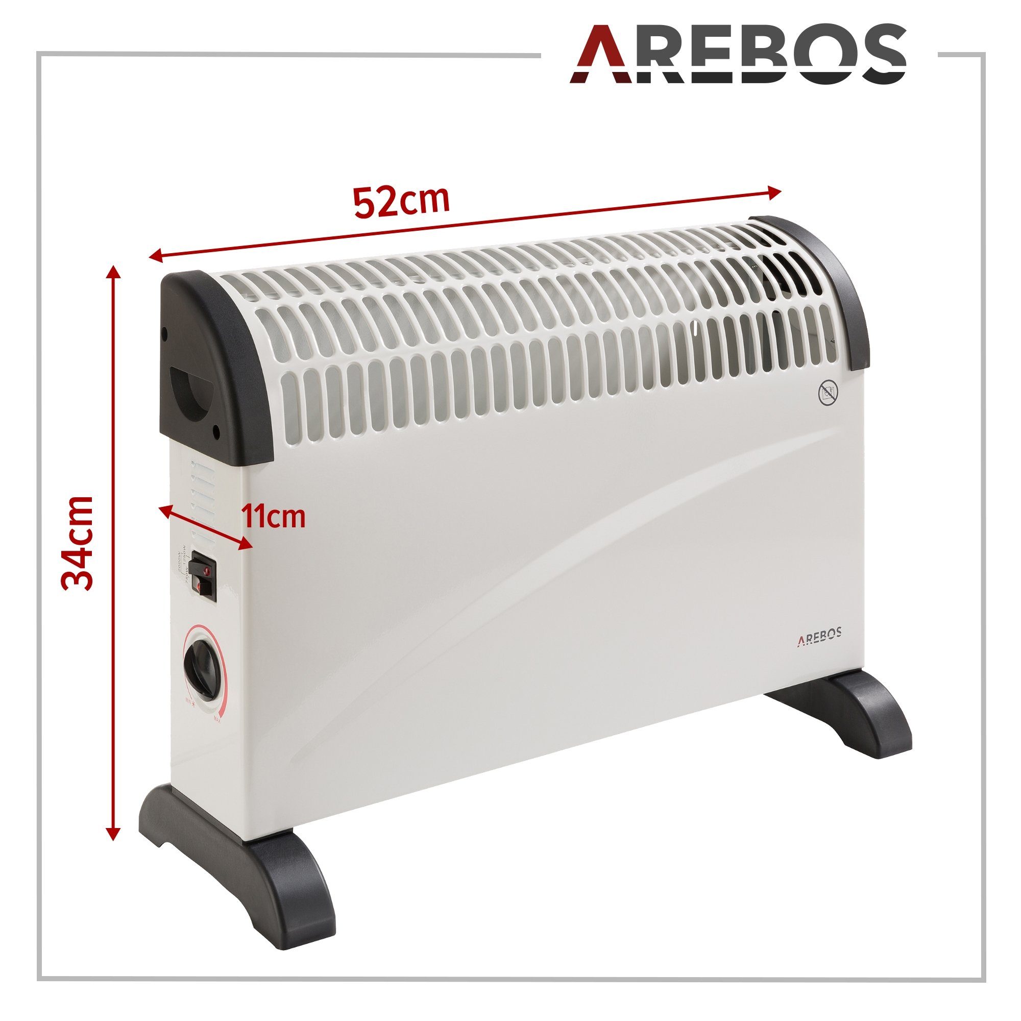 Arebos Konvektor 2x Standfüße, 2000 Watt, Thermostat, Frostwächter-Funktion, 2000 W