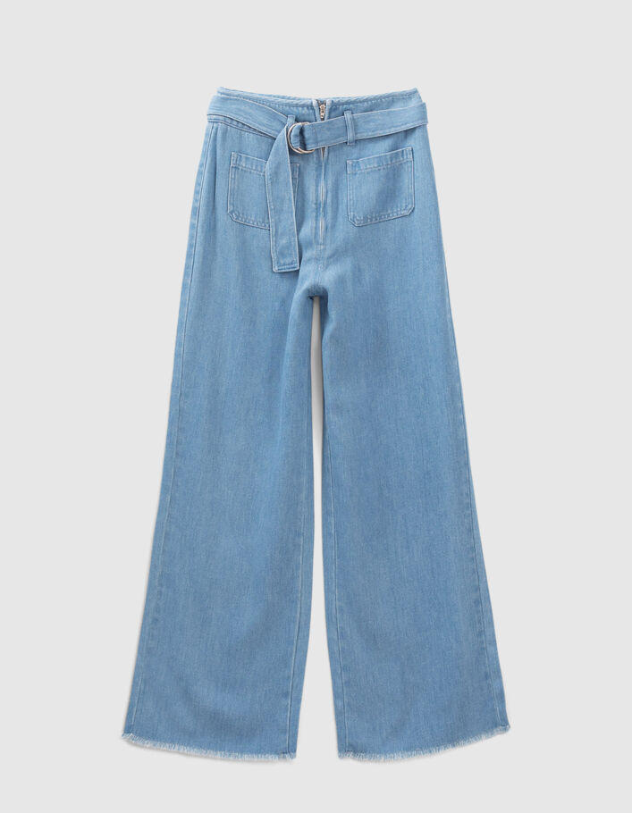Denim wide leg ceinturé taille haute femme