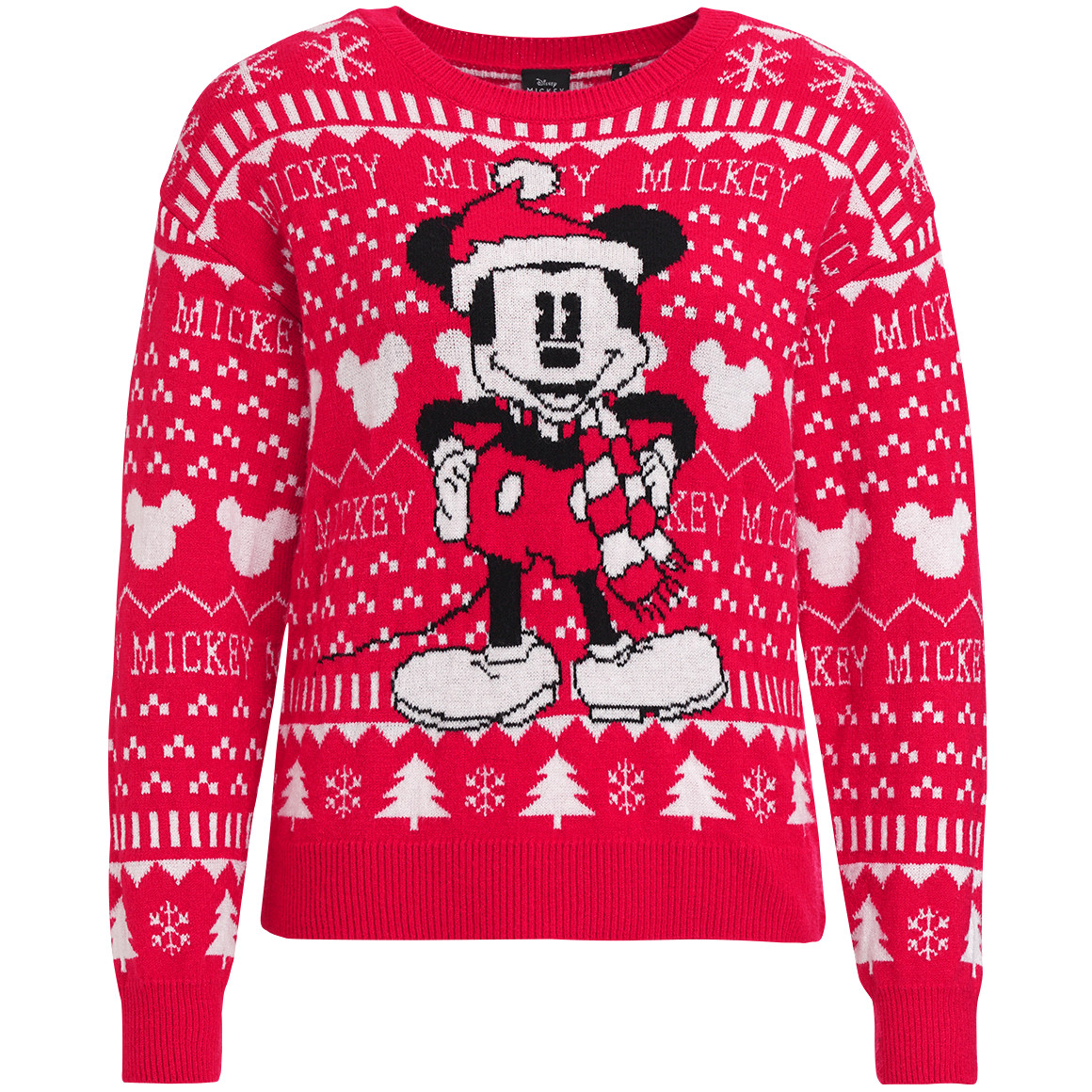 Micky Maus Weihnachtsstrickpullover rot / weiss