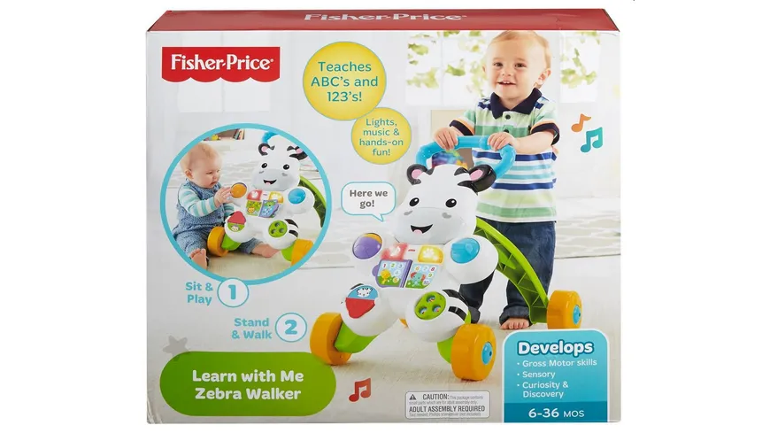 Fisher-Price Lern mit mir Zebra-Lauflernwagen, Baby Lauflernhilfe, Laufwagen