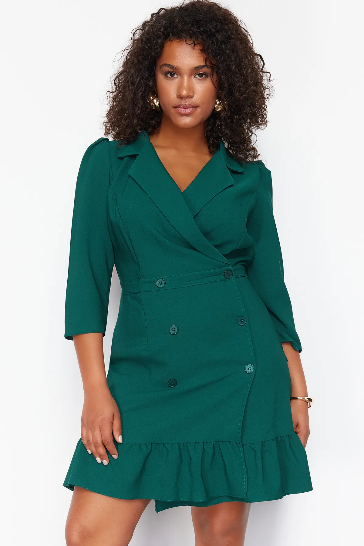 Trendyol Curve  Smaragdgrünes Mini-Jackenkleid mit Dreiviertelärmeln - TBBAW23AH00042