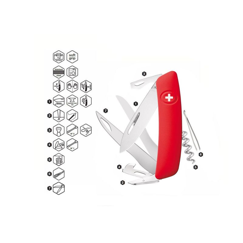 Swiza D07 Rot, Schweizer Taschenmesser mit Schere Made in Swiss