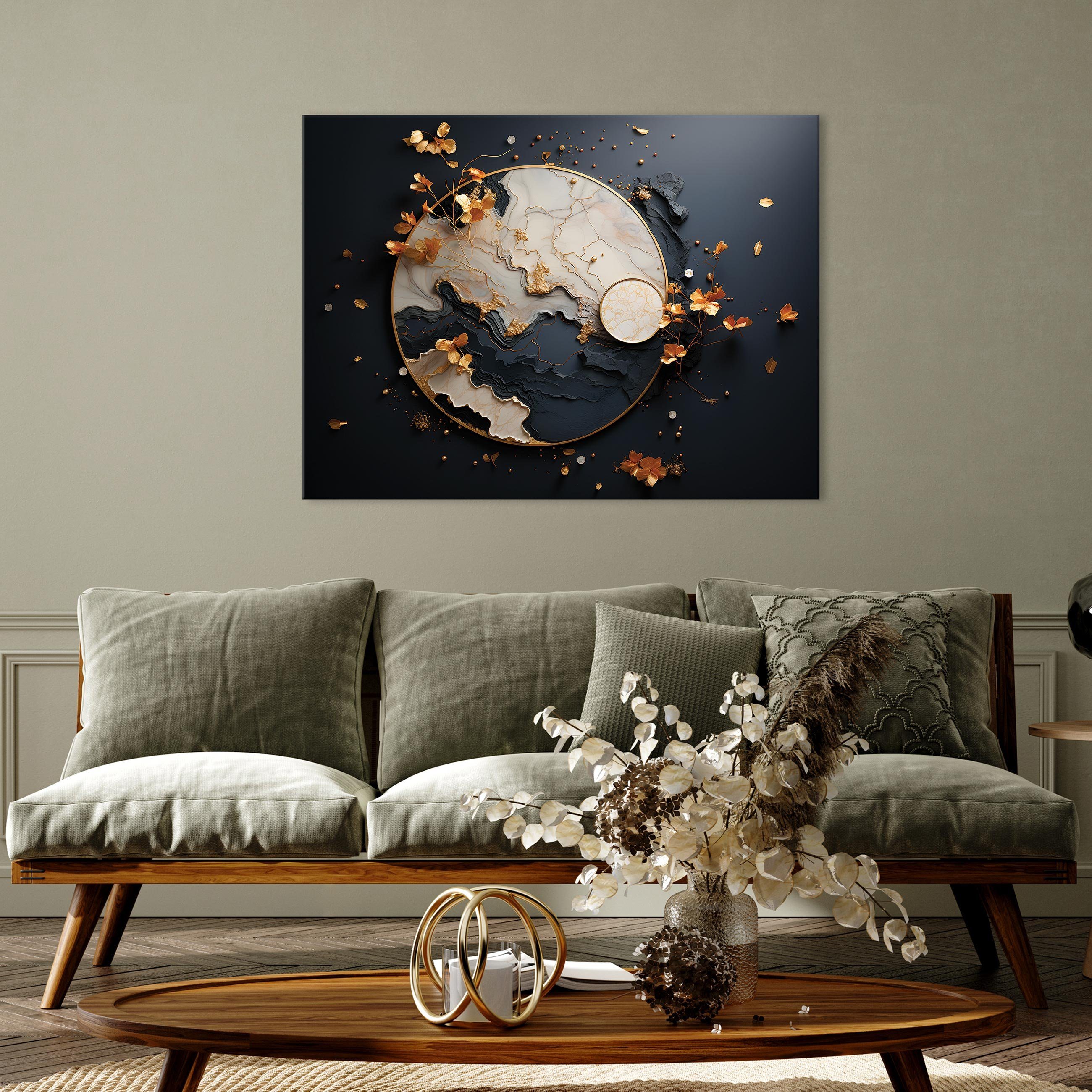 Wallarena Leinwandbild Marmor Kunst Gold Struktur Wandbild XXL Leinwandbilder Modern, Abstrakt (Einteilig, 1 St), Leinwandbild Leinwand Bilder Bild Groß Aufhängefertig