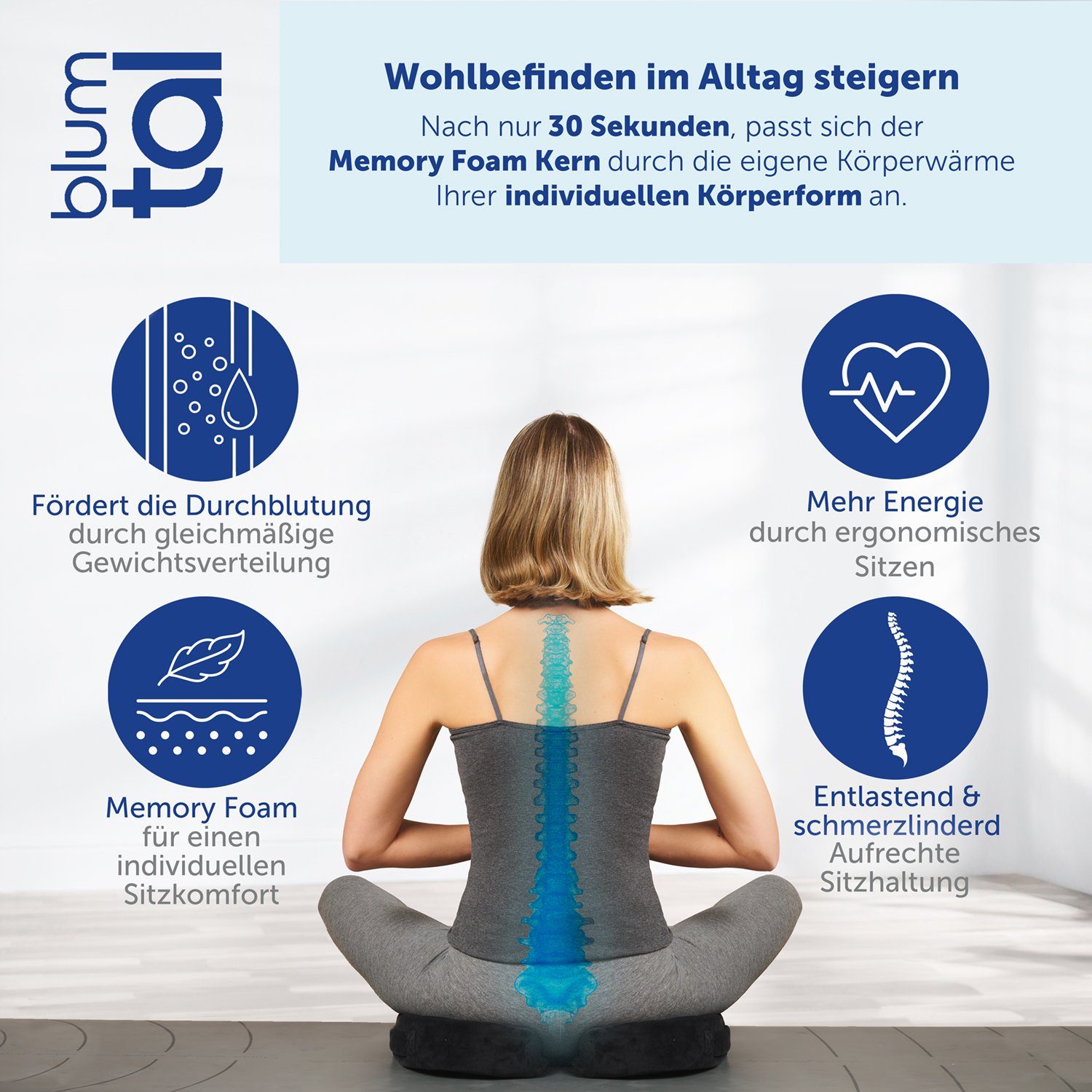 Blumtal Sitzkissen Orthopädisches Sitzkissen, Keilkissen mit 3 Härtegraden, Keilkissen mit 3 Härtegraden - Ergonomisches Sitzkissen für Bürostuhl