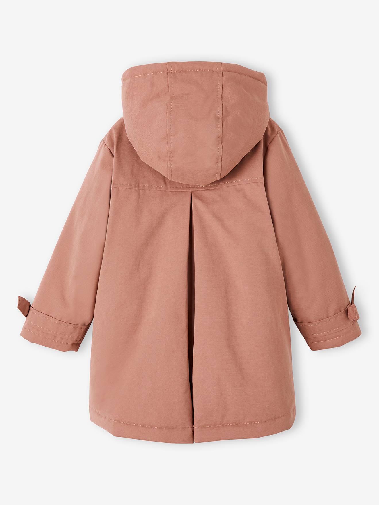 Parka à capuche chic effet peau de pêche fille bois de rose