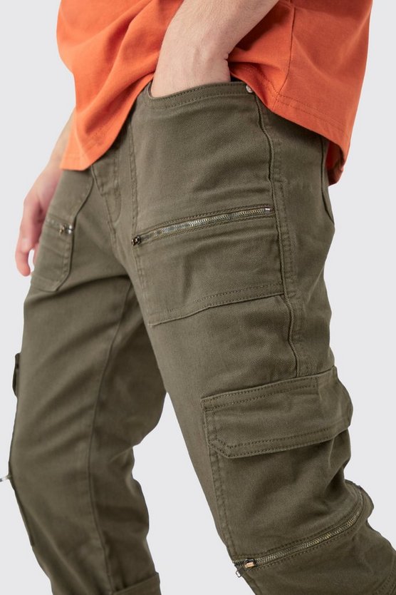 Skinny Stretch Cargo-Hose mit Reißverschluss