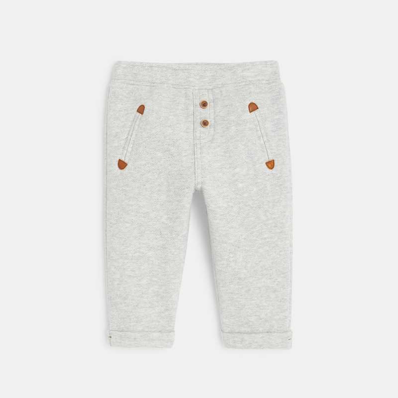 Jogpant molleton coton bio couleur gris bébé garçon