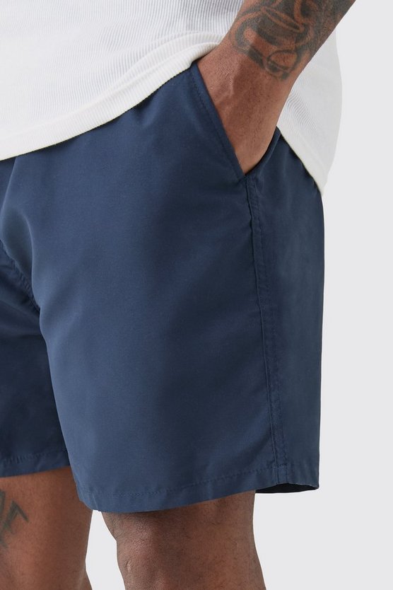 Plus mittellange Badehose mit einfarbigem Print