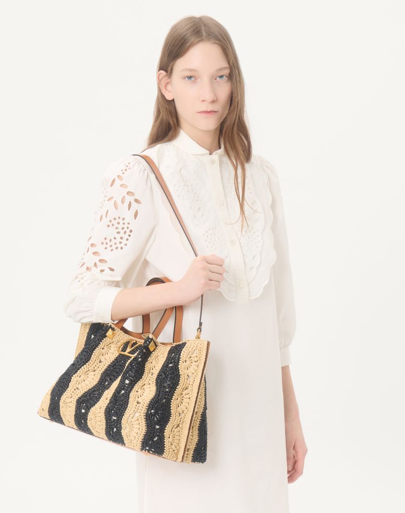 Valentino Garavani Medium Raffia Shopping Bag med Bølgemønster