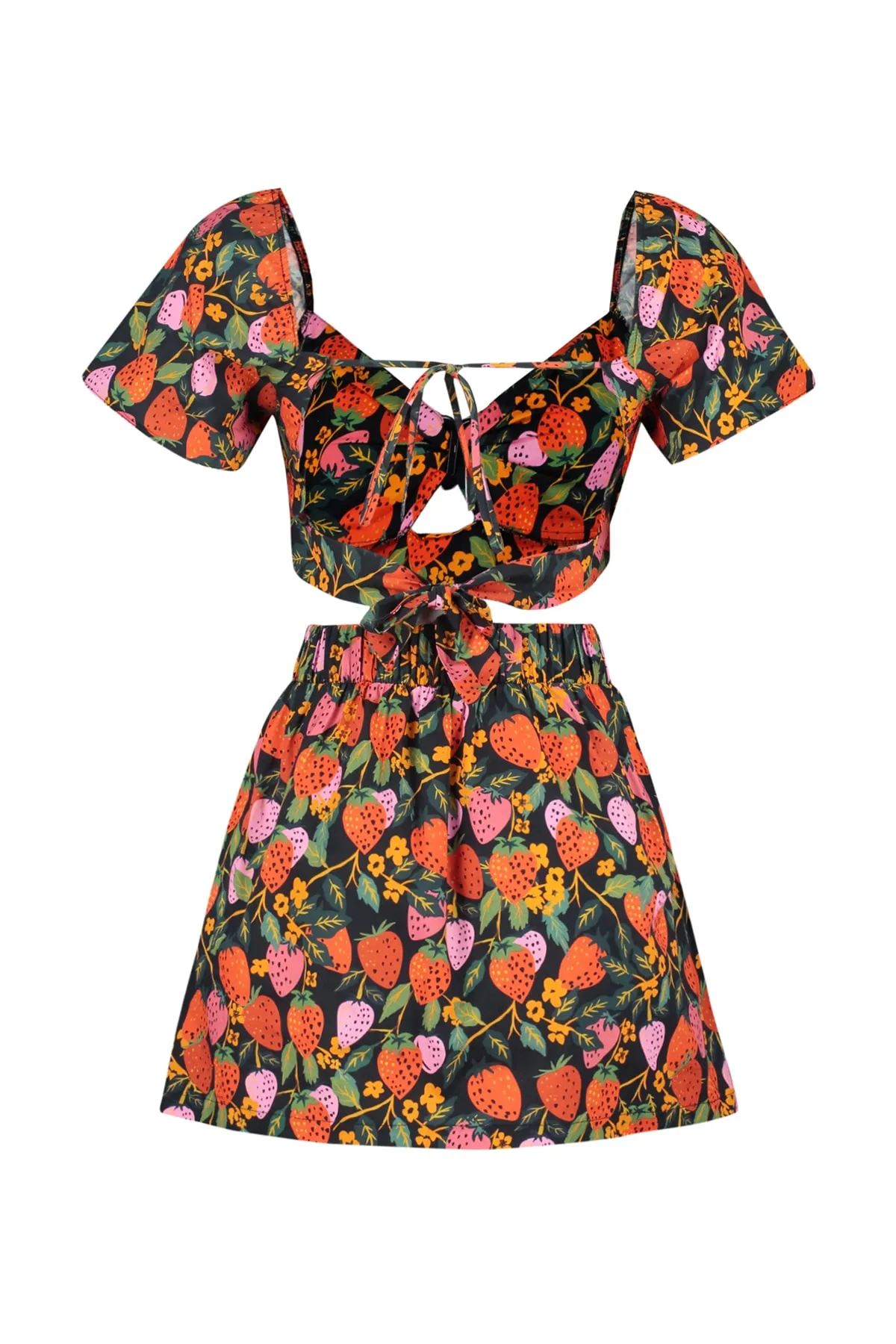 Trendyol Collection  Blusen-Shorts-Set aus 100 % Baumwolle mit gewebten Accessoires mit Fruchtmuster TBESS23AU00185