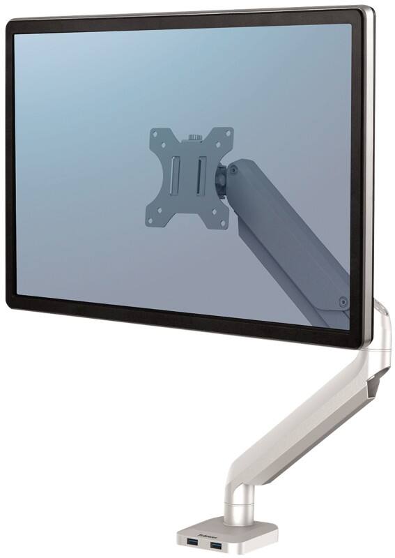 Fellowes 8056401 Platinum Series Monitorarm mit Gasfeder 2 USB-Anschlüsse Silber
