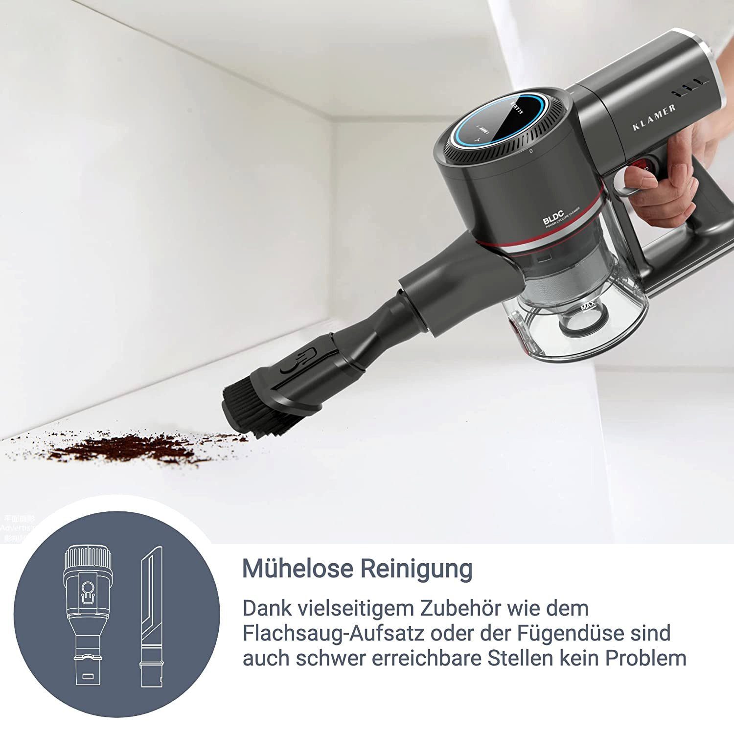 KLAMER Akku-Hand-und Stielstaubsauger KLAMER Akku-Staubsauger, 420 Watt Kabelloser, Flexibler Handstaubsaug…
