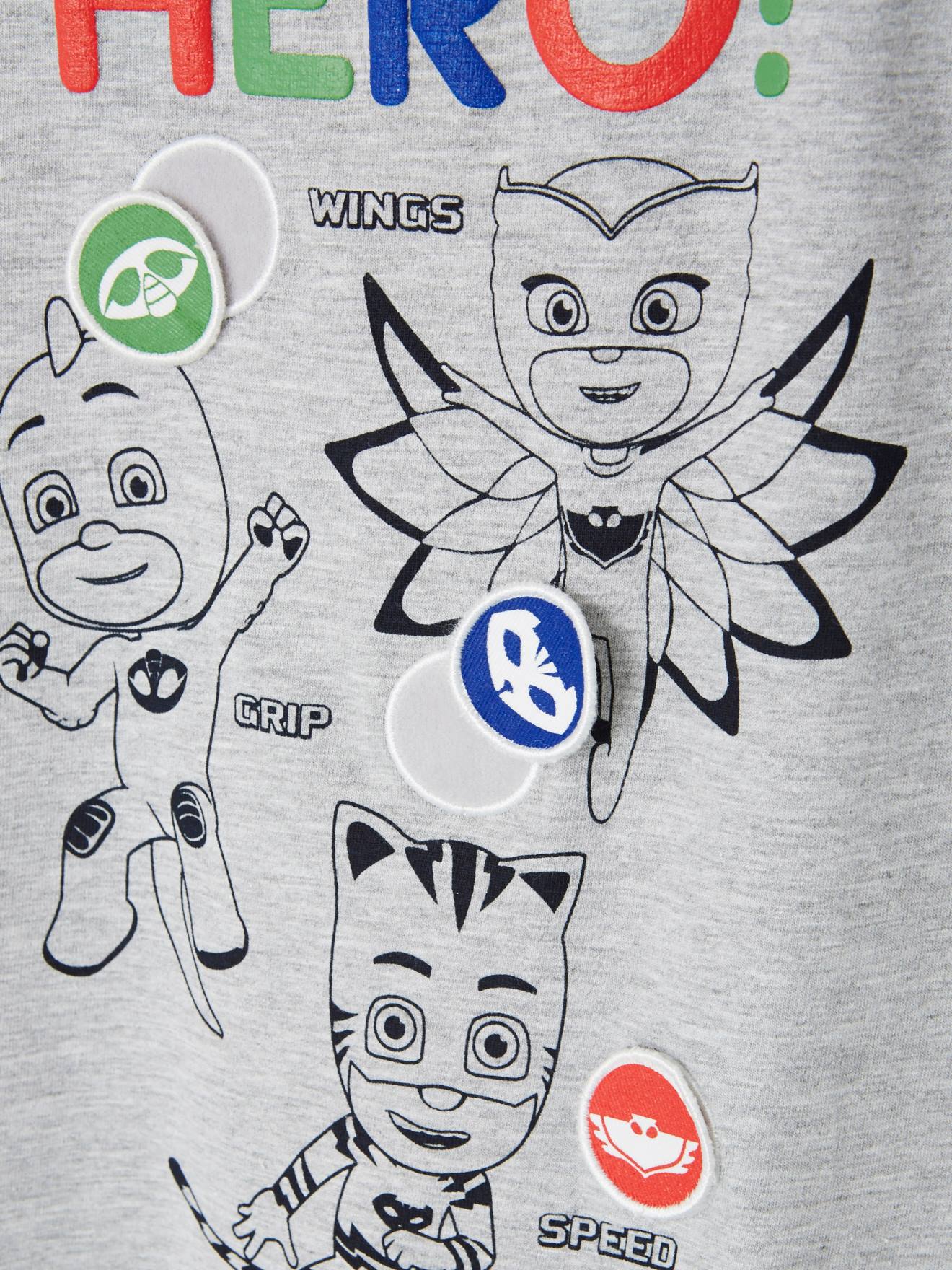 T-shirt Pyjamasques® avec badges amovibles gris chine