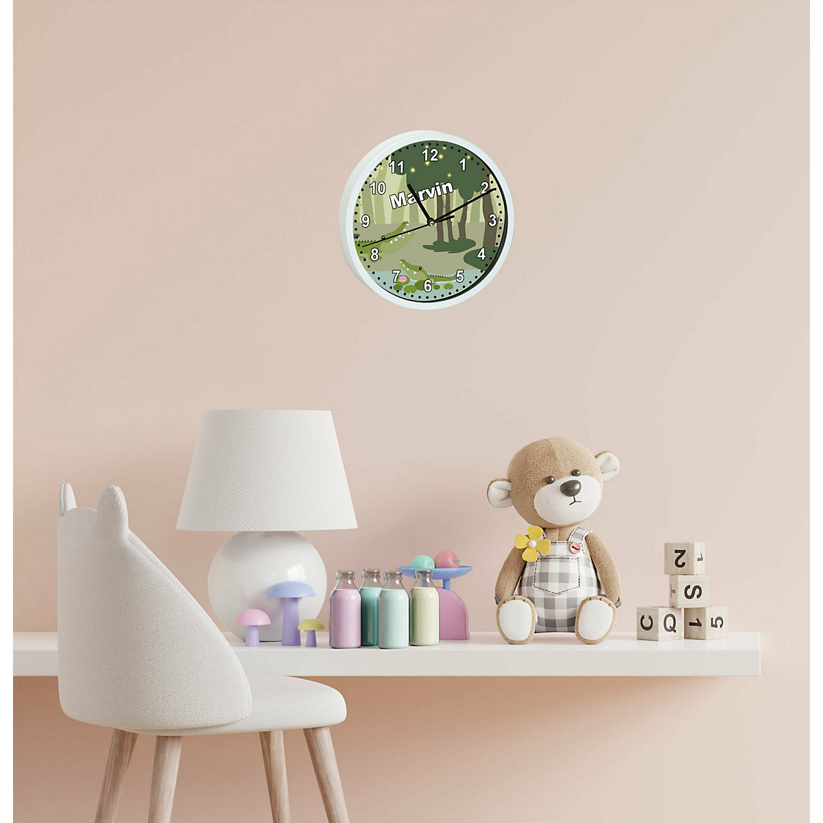 Kinder Wanduhr personalisiert mit Name Krokodil