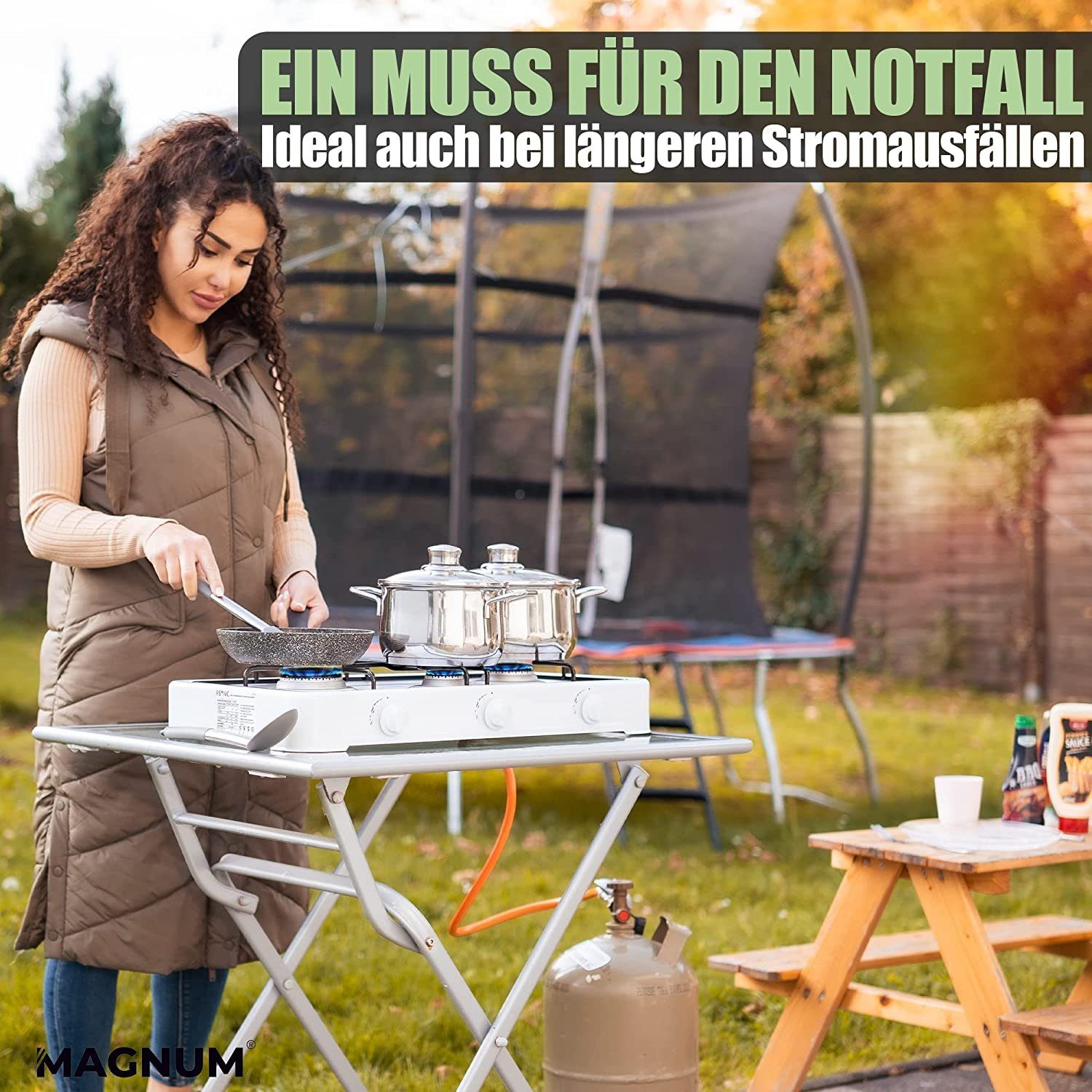 Magnum Wave Gaskocher MAGNUM Trio - 3- Flammiger Campingkocher, (Camping-Set, 1-St., Ideal für Camping und Angeln), Gaskocher Trio inkl. Gasschlauch - Campingkocher