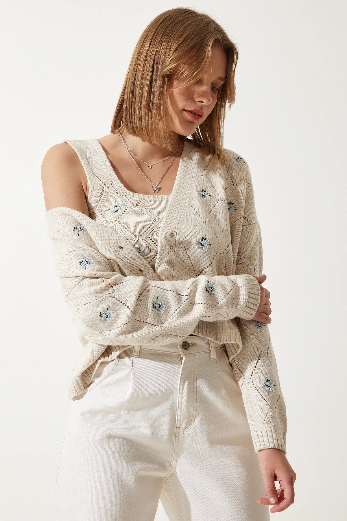 Happiness İstanbul  Strickjacke - Beige - Regular Fit