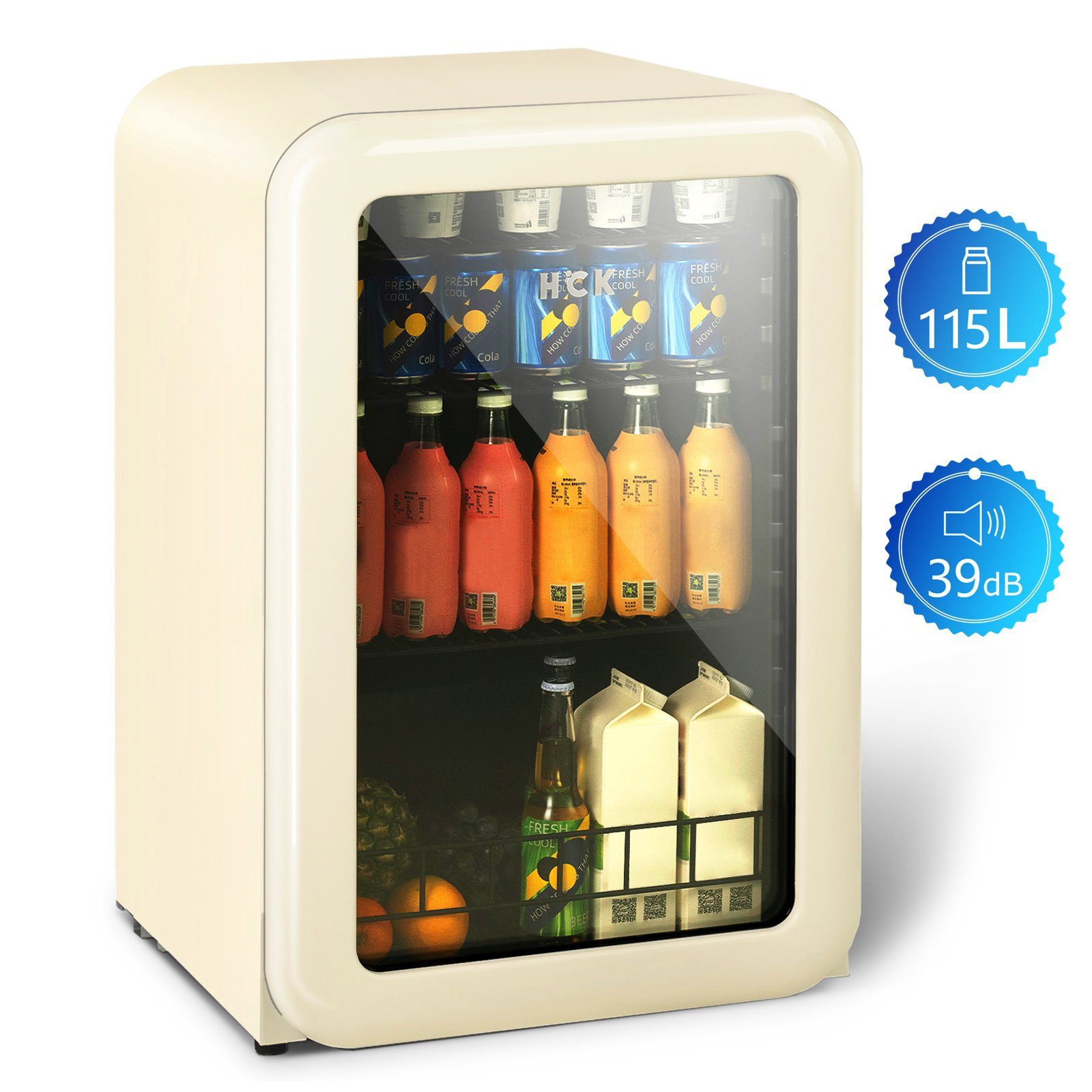 HCK Getränkekühlschrank SC-130RB-S, 83.5 cm hoch, 55.5 cm breit, HCK, mit Glastür & LED-Innnenbeleuchtung, 115L, 4°-22°C, 39 dB