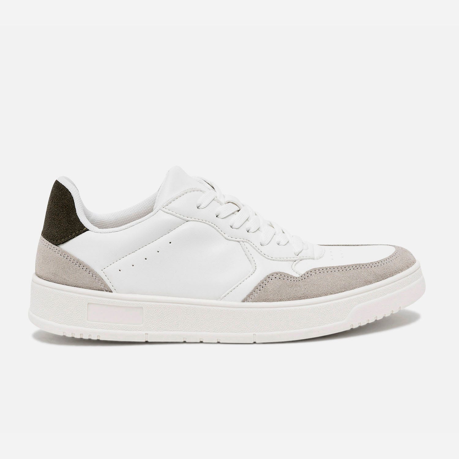 Tennis blanche avec cuir velours gris et kaki
