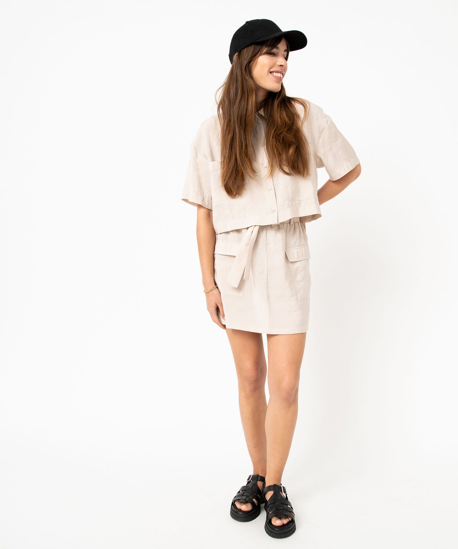 Jupe droite courte en modal femme gris | GEMO