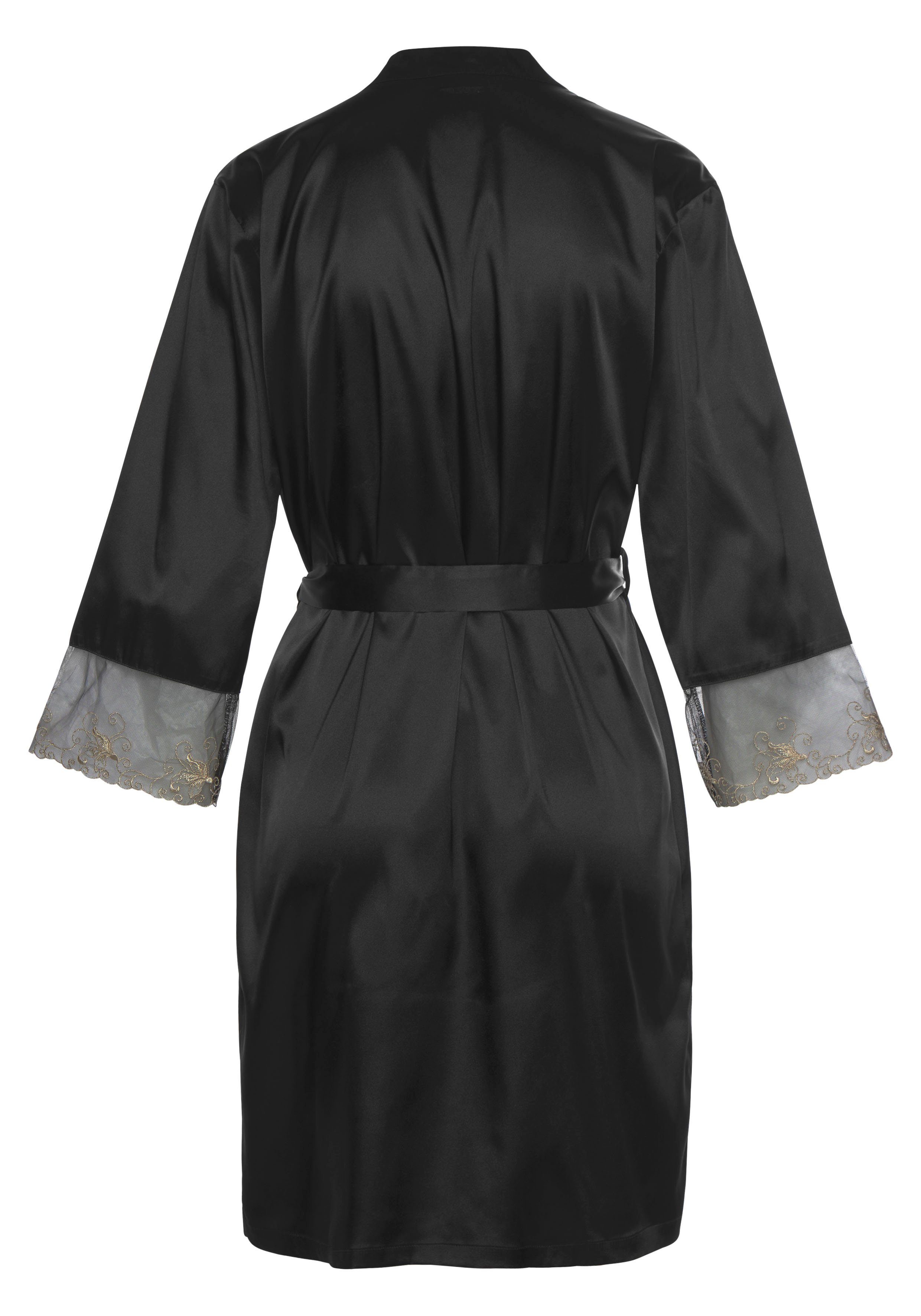 LASCANA Kimono, Kurzform, Satin, Gürtel, mit Spitzenbesatz am Ärmel