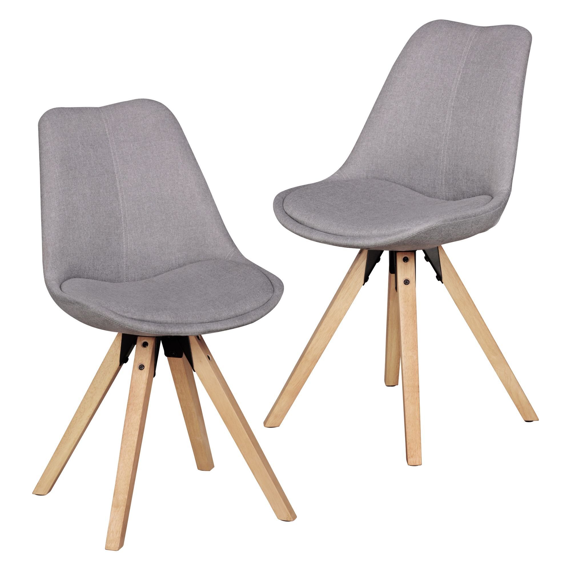Wohnling 4-Fußstuhl WL5.029 (Esszimmerstuhl 2er Set, Grau Stoff Skandinavisch), Küchenstuhl Gepolstert, Polsterstuhl Rückenlehne