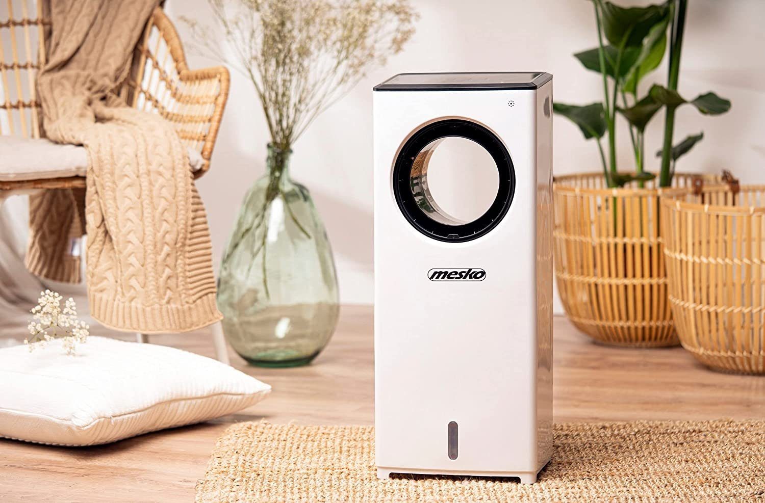 JUNG Ventilatorkombigerät BLADELESS mobiles Klimagerät ohne Abluftschlauch, Wasserkühlung, Aircooler, Timer Aircondition 80W Luftkühler leise Ventilator Kühler