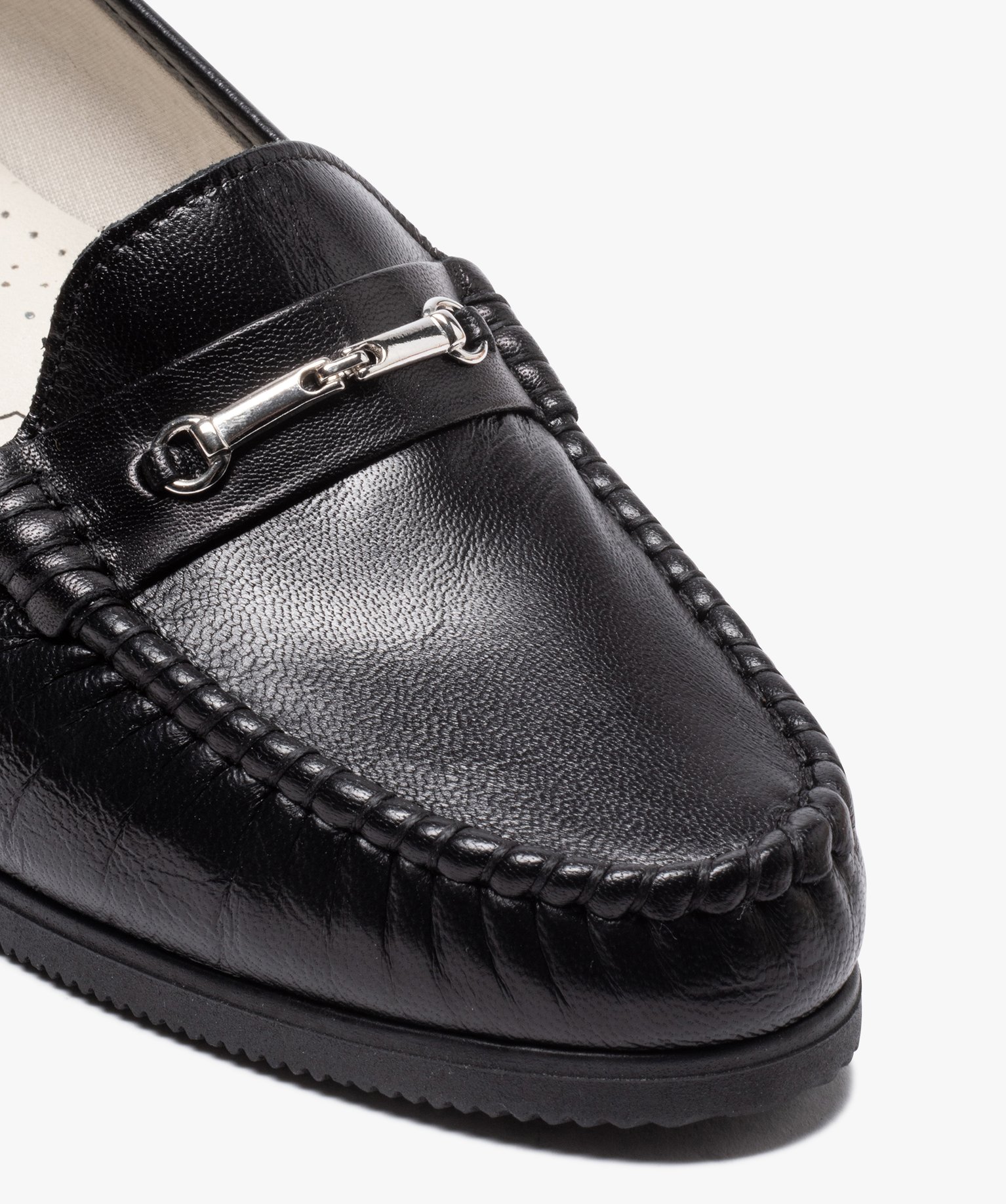 Mocassins femme confort unis dessus cuir noir | GEMO