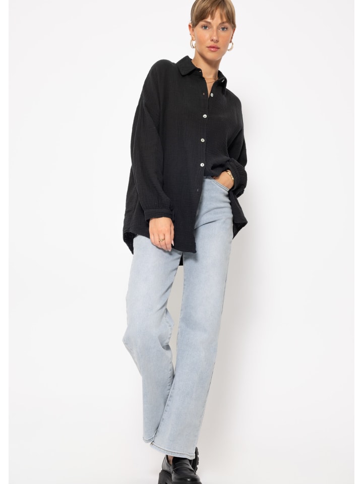 SASSYCLASSY Musselin Bluse im Regular Fit in Schwarz günstig kaufen